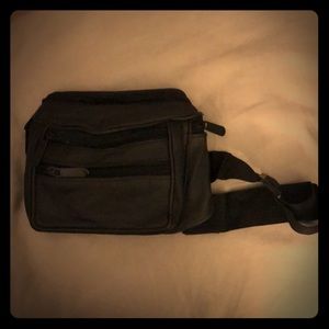 Adjustable black leather belt bag